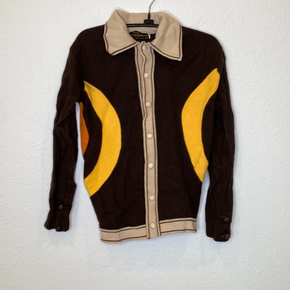 Vintage Sweaters - Vintage Wool Cardigan Sweater Long Sleeve Button Down 1960s Mod Sz XS Geometric